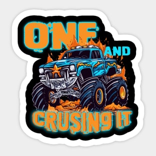 One Birthday Boy's Monster Truck Racing B-day Gift For Kids Tollder Sticker